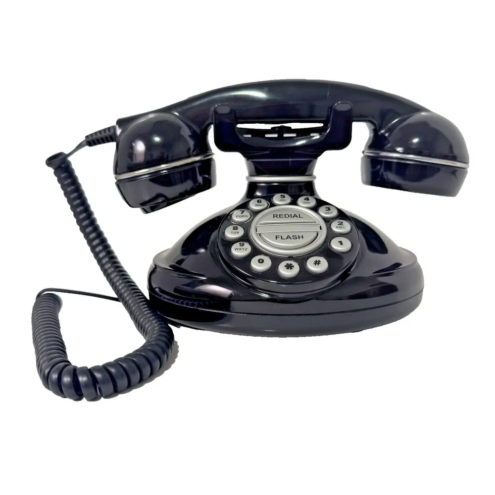 Black Retro Table Top Phone Vintage Telephone Redial and Flash Button Vintage